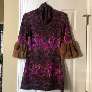 Beautiful purple/brown dress with fur sleeves. XS & fits snugly.